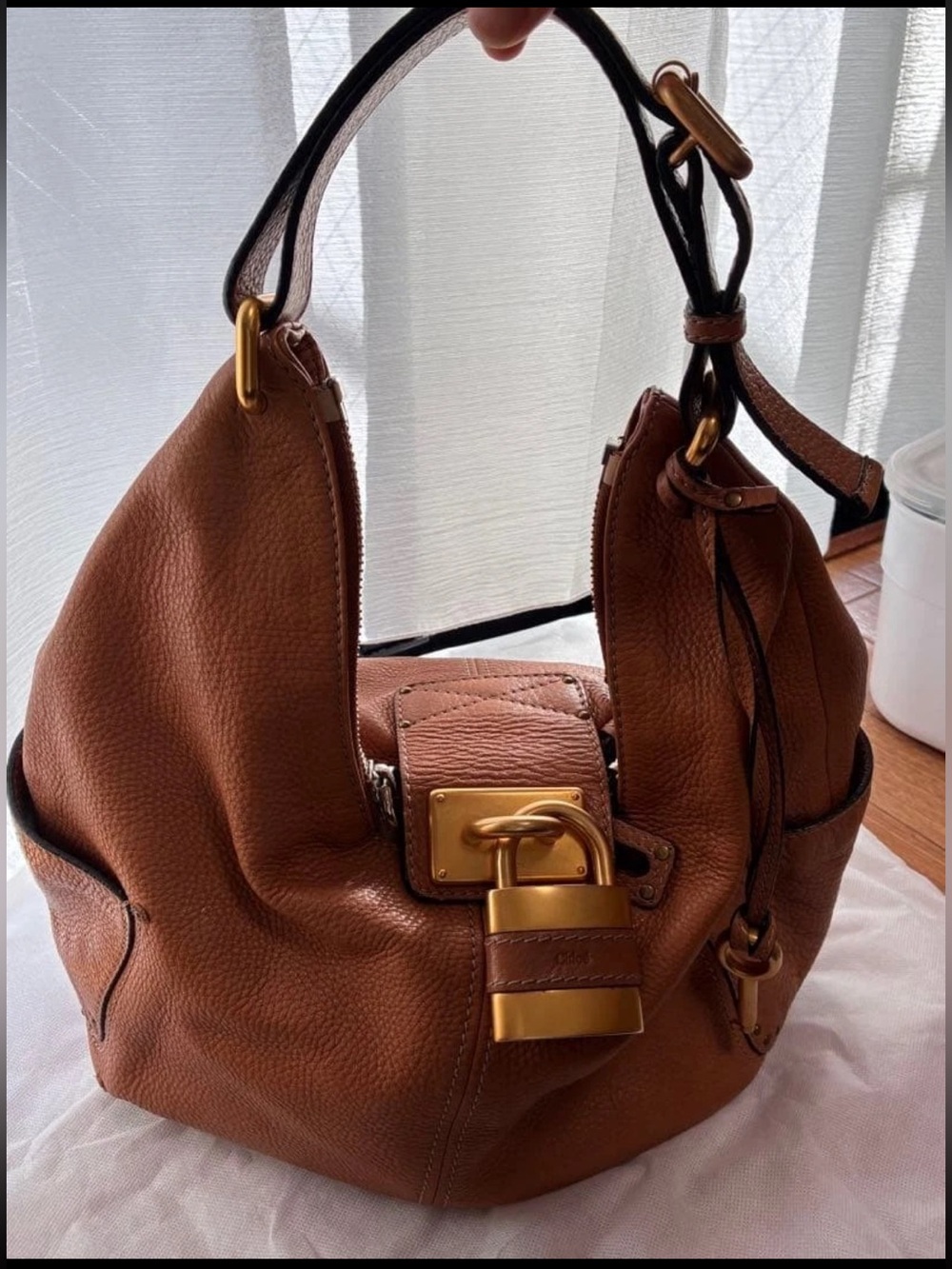 Chloe Brown Leather Hobo with Gold Padlock Hardware